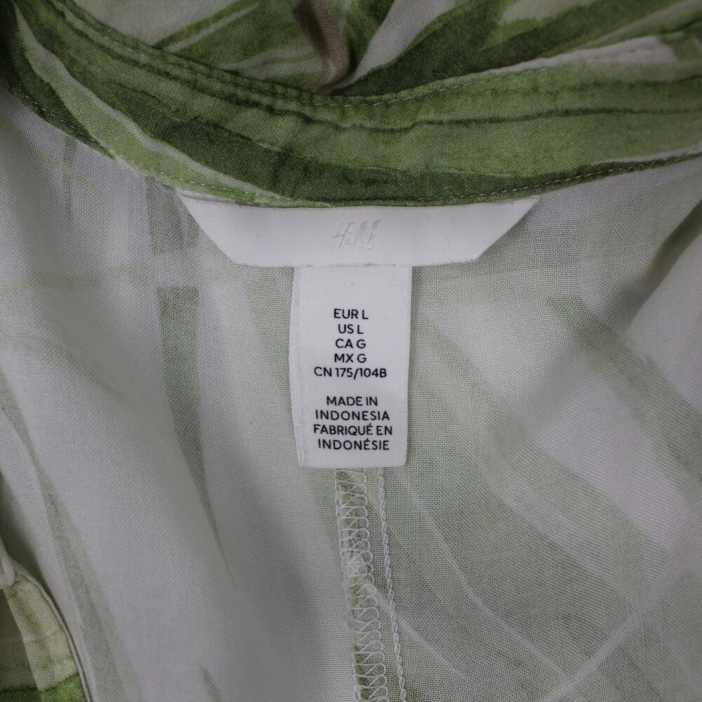 Large H&M Tropical Print Midi Dress Palm White Green Vacation Summer Party - Picture 12 of 14